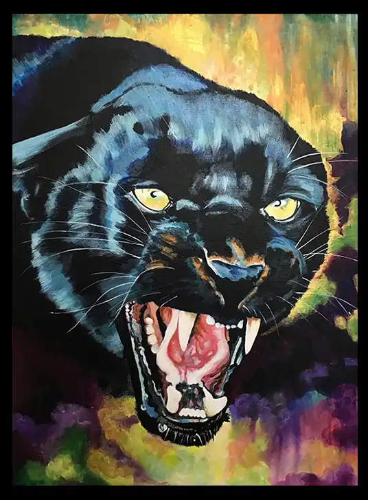 Acrylic wildlife painting of a panther